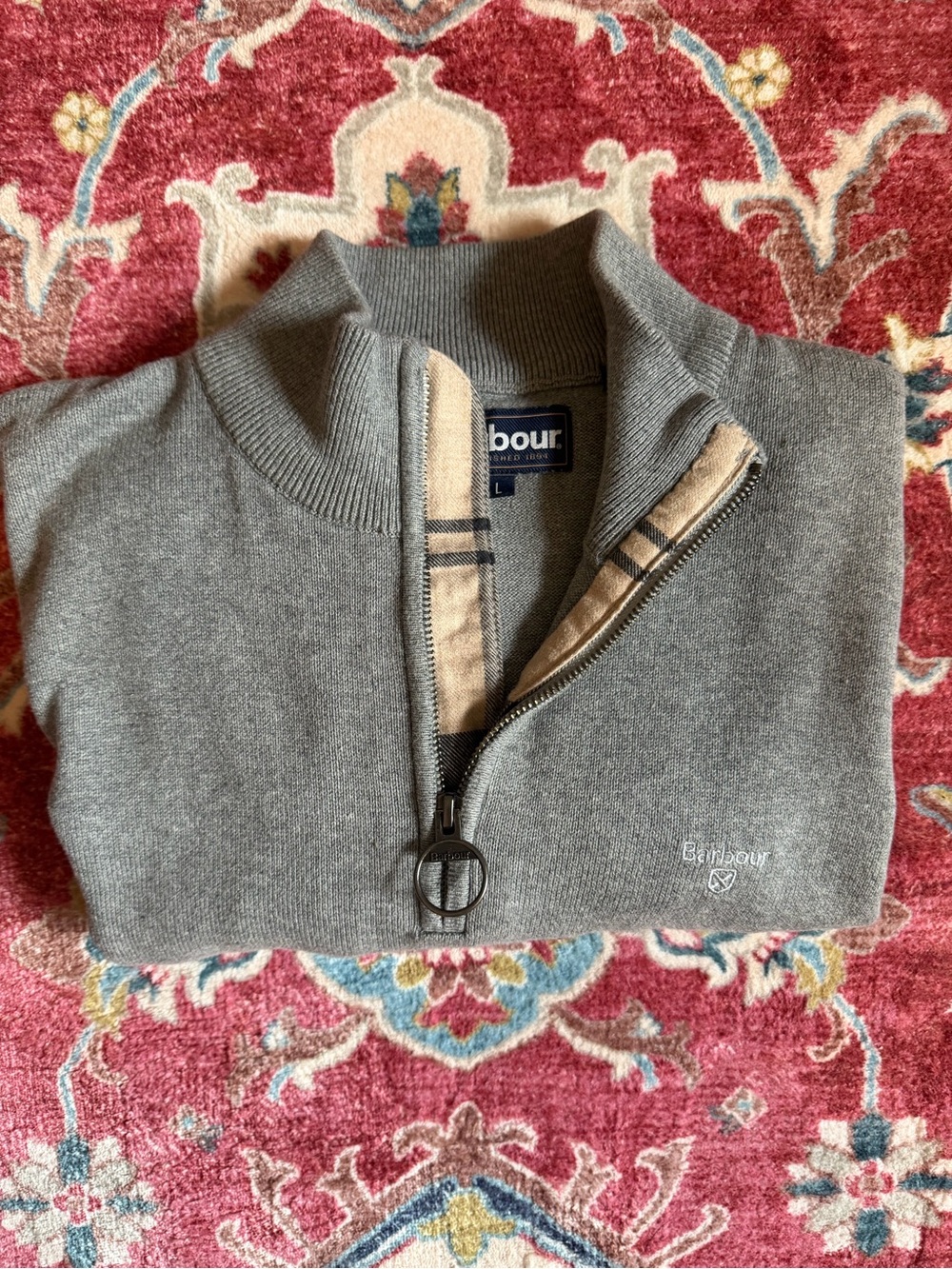 Barbour Men's 100% Cotton Quarter Zip In Gray, Size Large
